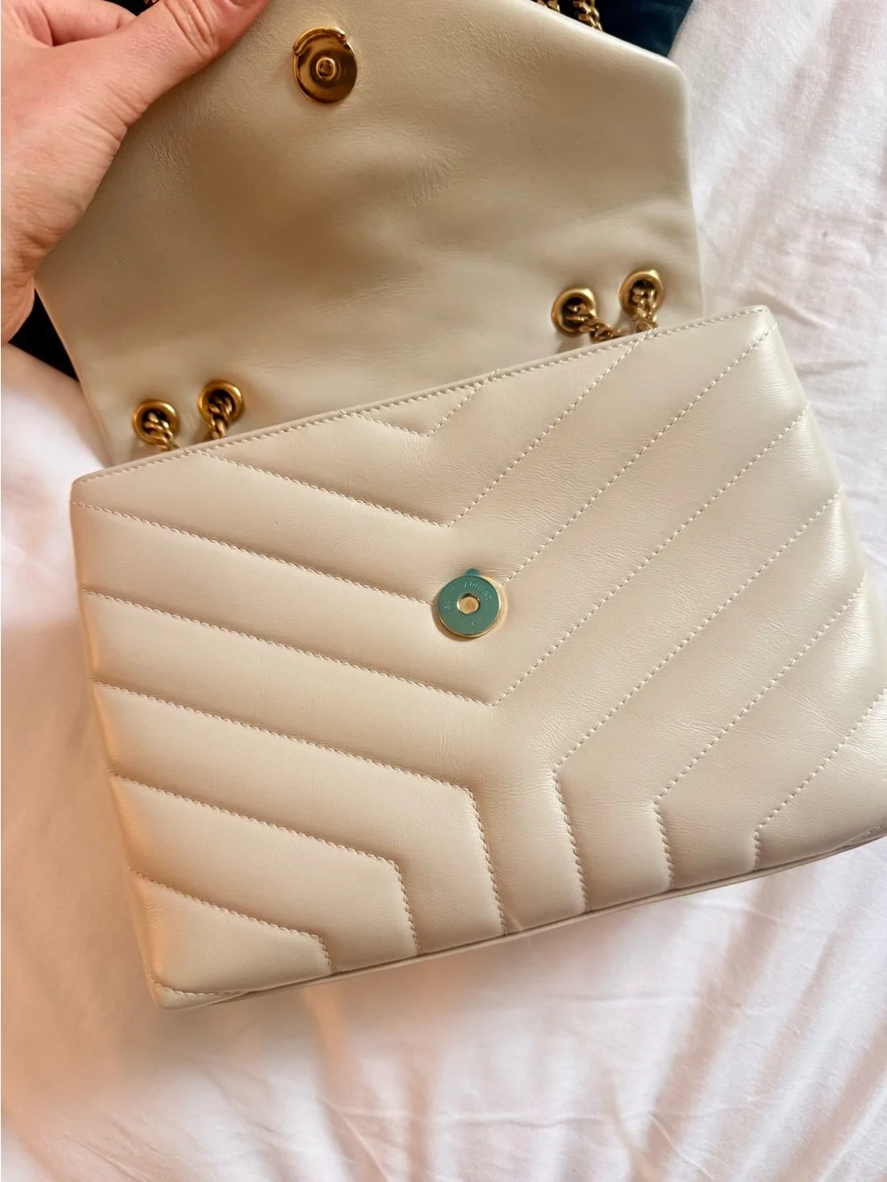 Authentic Saint Laurent Small Lou Lou Shoulder Bag in Cream